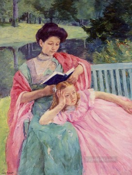 Mary Cassatt Painting - Auguste Reading to Her Daughter mothers children Mary Cassatt